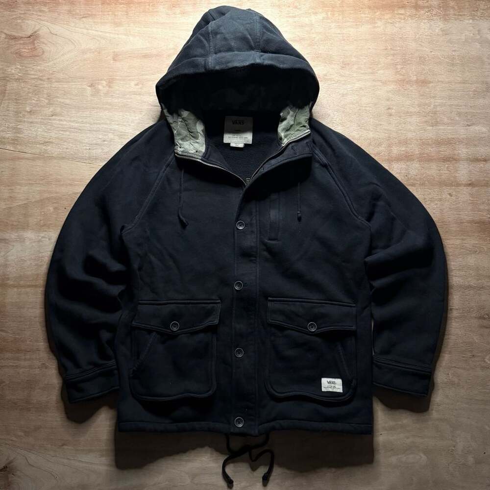 Vans Black Hooded Fleece Jacket Large Utility Workwear Skate Streetwear